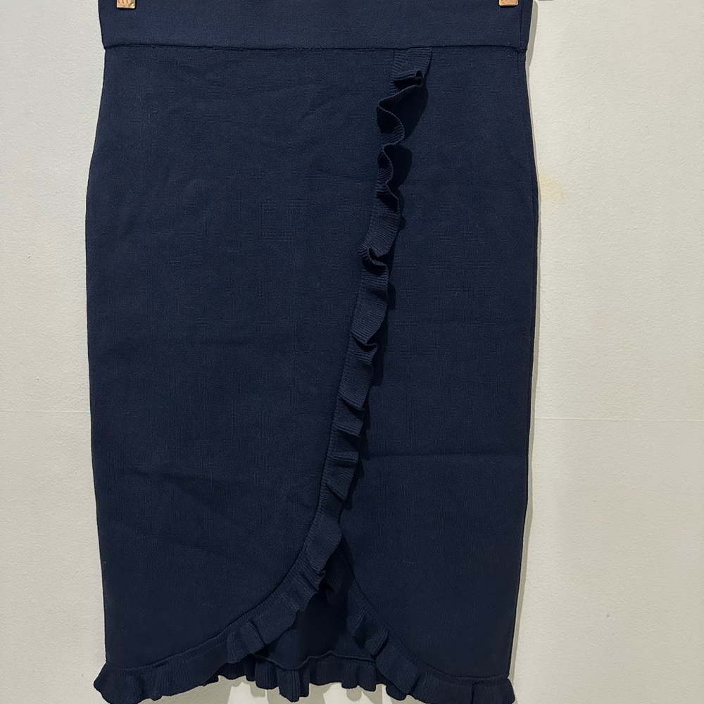 Ann Taylor Midnight Blue Pencil Skirt with Ruffle